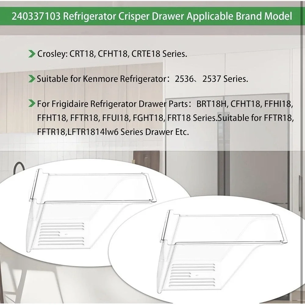 2 Pack Crisper Bin Drawer for Frigidaire Kenmore Refrigerator 240337103
